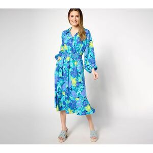 Ryan Simkhai Eyeshop Women's Dress Sz 4 Printed Crepe Midi Blue